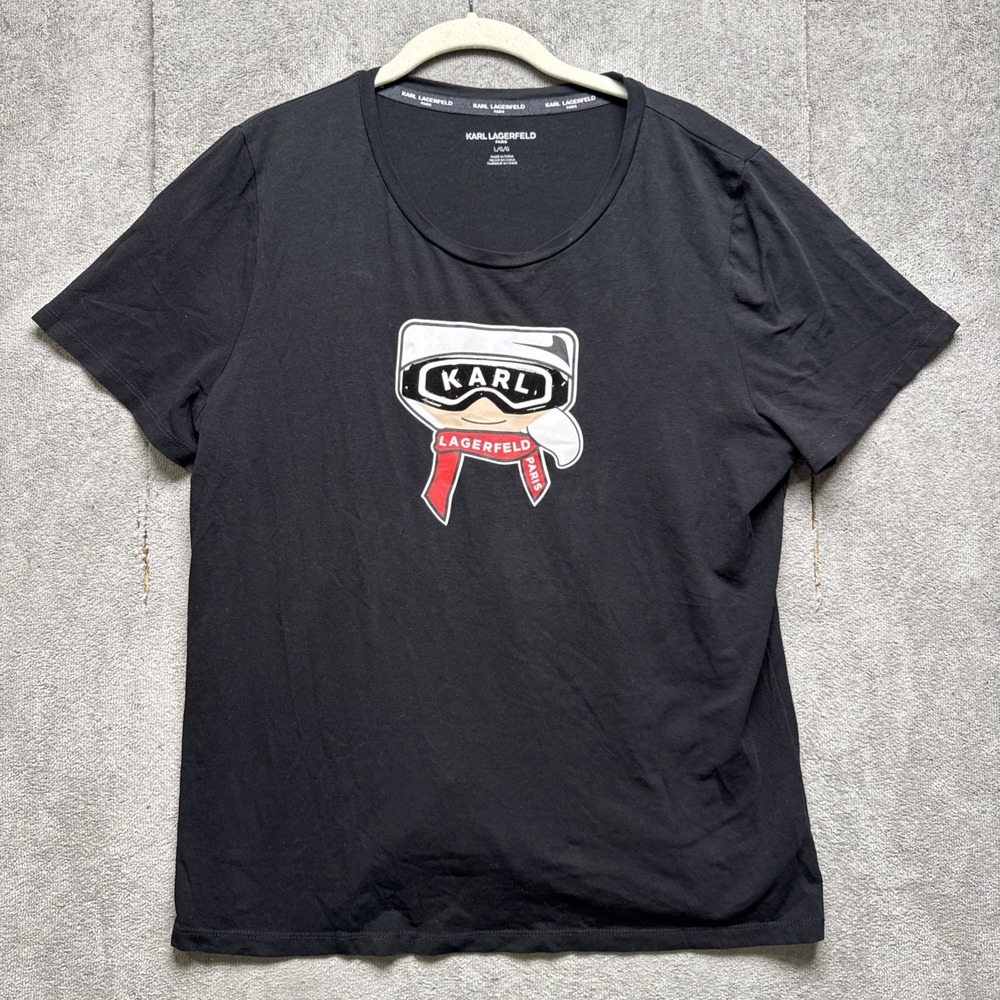 Karl Lagerfeld Paris Men's Black Graphic T-Shirt Size Large Logo Designer Tee‎